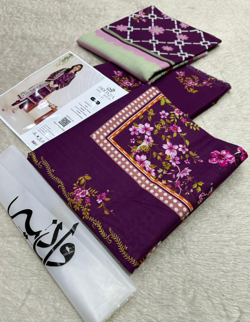 Waniya Gold Volume Name Baronza Three piece Khadar DIGITAL PRINT DESIGN &  Printed khadar Trouser