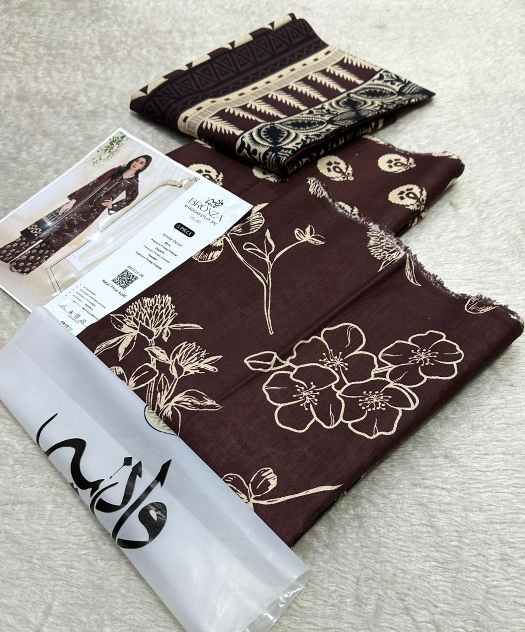 Waniya Gold Volume Name Baronza Three piece Khadar DIGITAL PRINT DESIGN &  Printed khadar Trouser