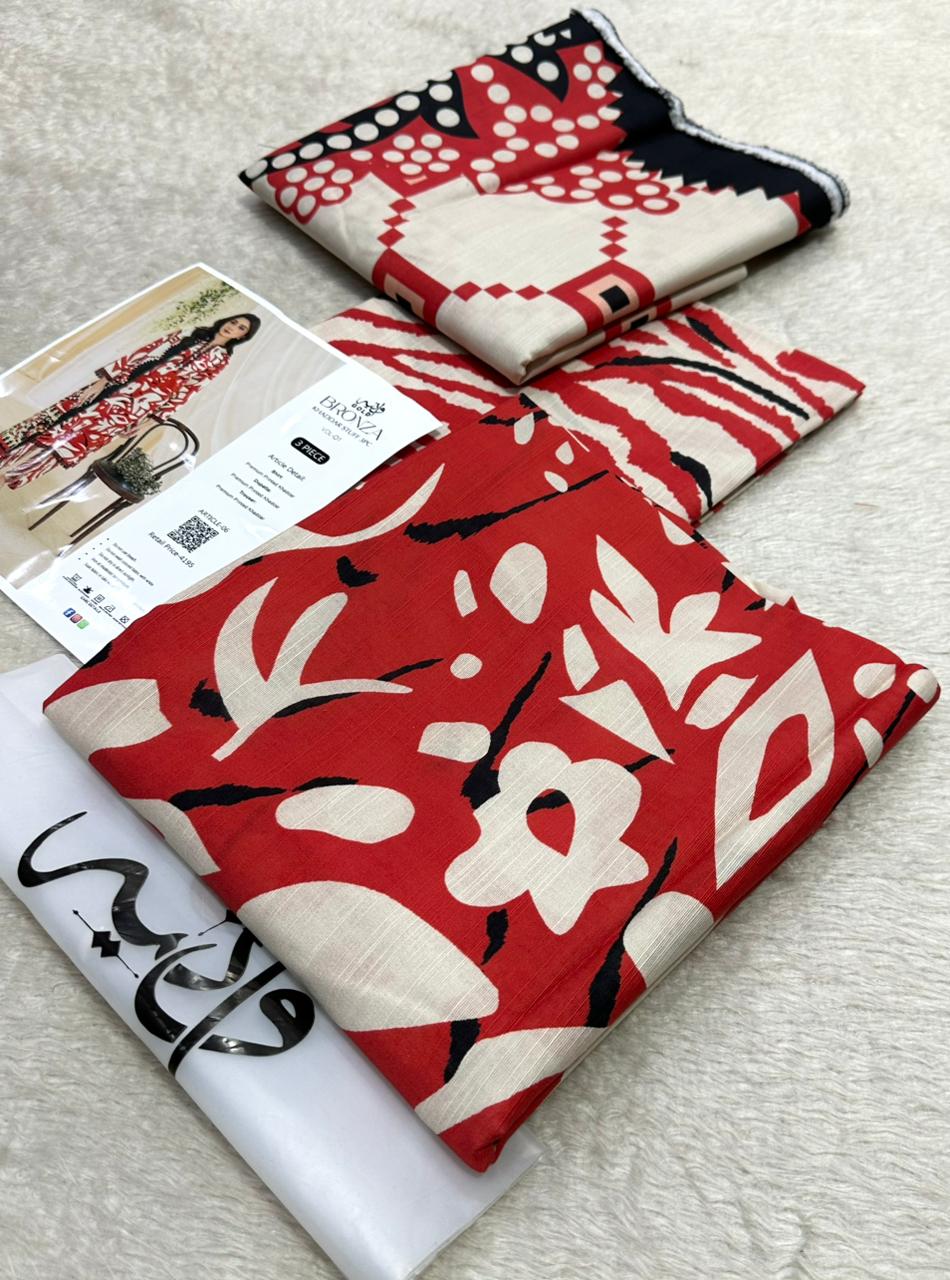 Waniya Gold Volume Name Baronza Three piece Khadar DIGITAL PRINT DESIGN &  Printed khadar Trouser