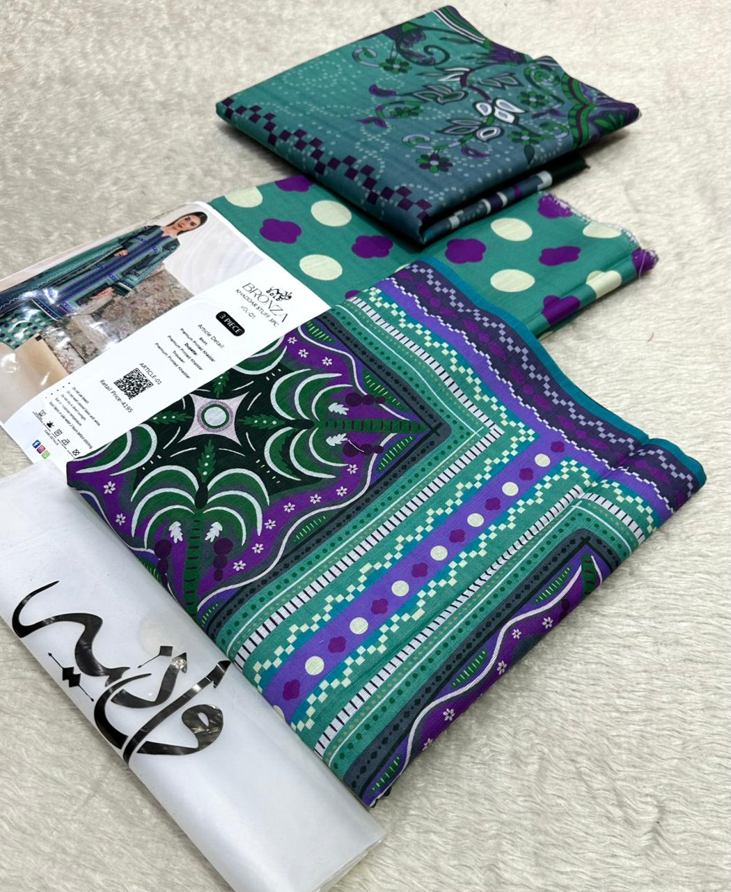 Waniya Gold Volume Name Baronza Three piece Khadar DIGITAL PRINT DESIGN &  Printed khadar Trouser