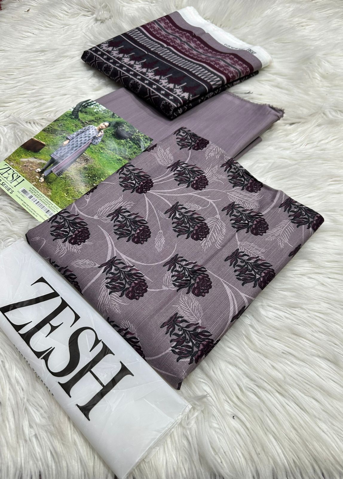 Zesh Khadar Printed Three _ Piece Woman Dress Collection